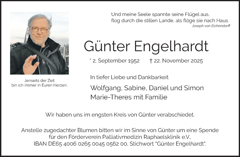  Traueranzeige für Günter Engelhardt vom 06.12.2025 aus 