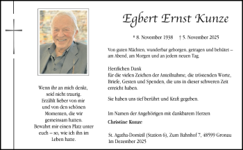 Anzeige von Egbert Ernst Kunze 