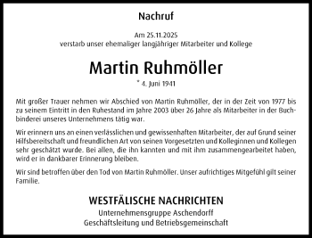 Anzeige von Martin Ruhmöller 