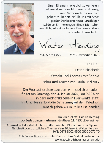 Anzeige von Walter Herding 