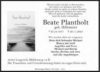 Anzeige von Beate Plantholt 