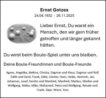 Anzeige von Ernst Gotzes 