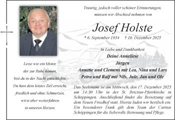 Anzeige von Josef Holste 
