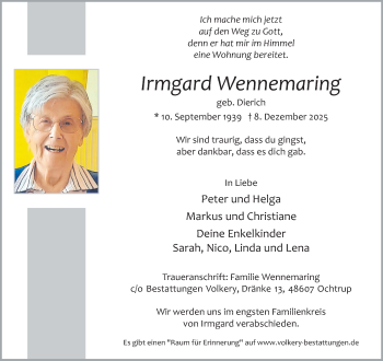 Anzeige von Irmgard Wennemaring 