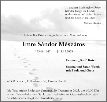 Anzeige von Imre Sándor Mészáros 
