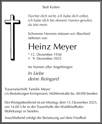 Anzeige von Heinz Meyer 