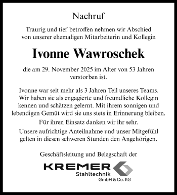 Anzeige von Ivonne Wawroschek 