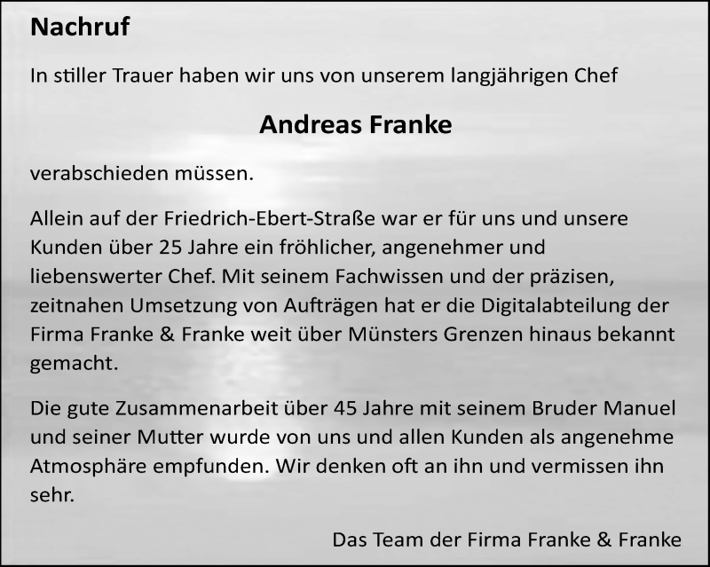  Traueranzeige für Andreas Franke vom 20.12.2025 aus 