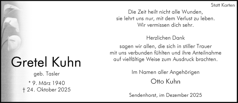  Traueranzeige für Gretel Kuhn vom 30.12.2025 aus 