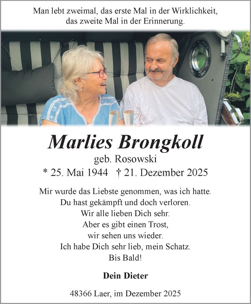  Traueranzeige für Marlies Brongkoll vom 27.12.2025 aus 