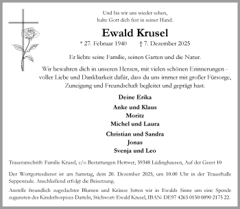 Anzeige von Ewald Krusel 