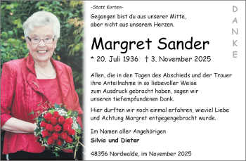 Anzeige von Margret Sander 