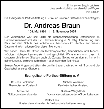 Anzeige von Dr. Andreas Braun 