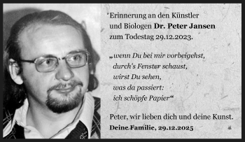 Anzeige von Dr. Peter Jansen 