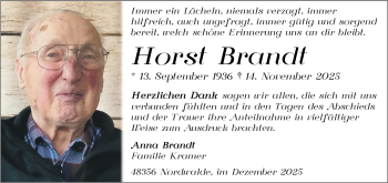 Anzeige von Horst Brandt 
