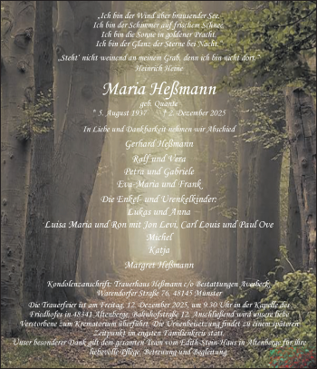 Anzeige von Maria Heßmann 