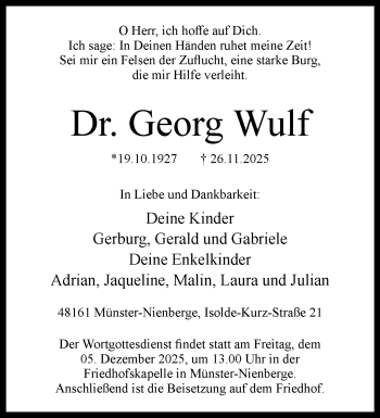 Anzeige von Dr. Georg Wulf 