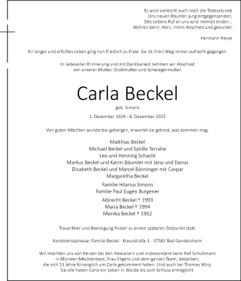 Anzeige von Carla Beckel 