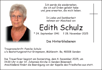 Anzeige von Edith Schulz 