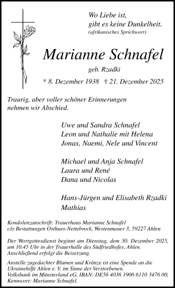 Anzeige von Marianne Schnafel 