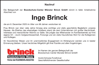 Anzeige von Inge Brinck 