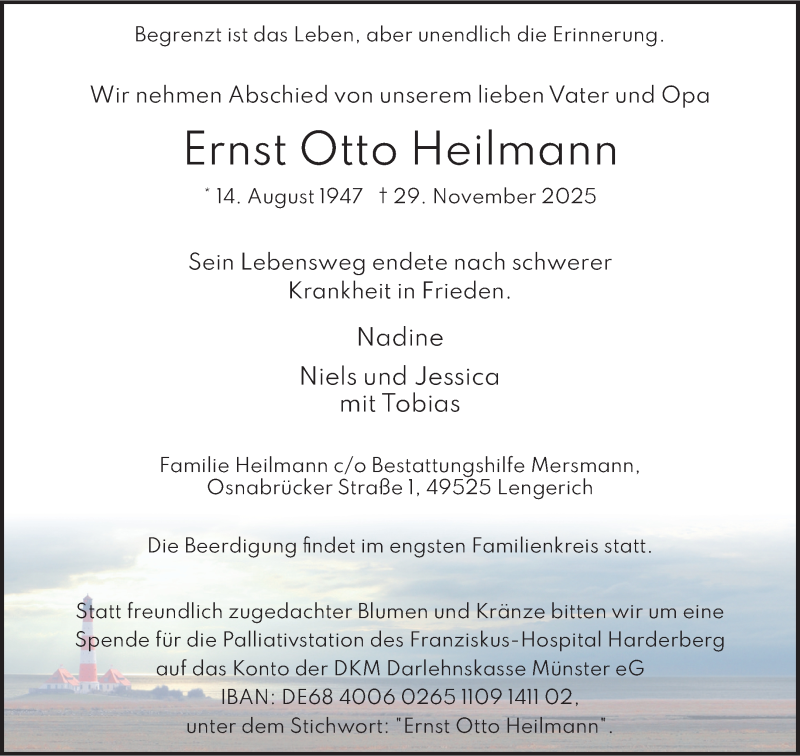  Traueranzeige für Ernst Otto Heilmann vom 06.12.2025 aus 