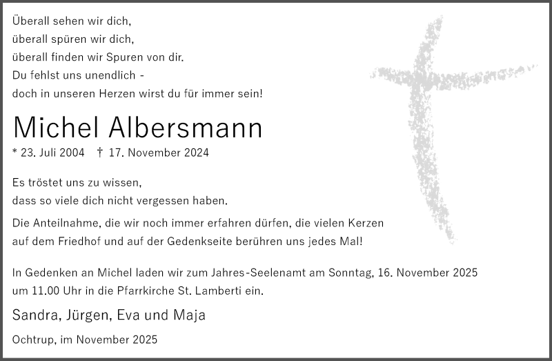  Traueranzeige für Michel Albersmann vom 12.11.2025 aus 