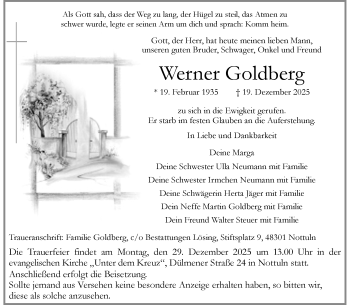 Anzeige von Werner Goldberg 
