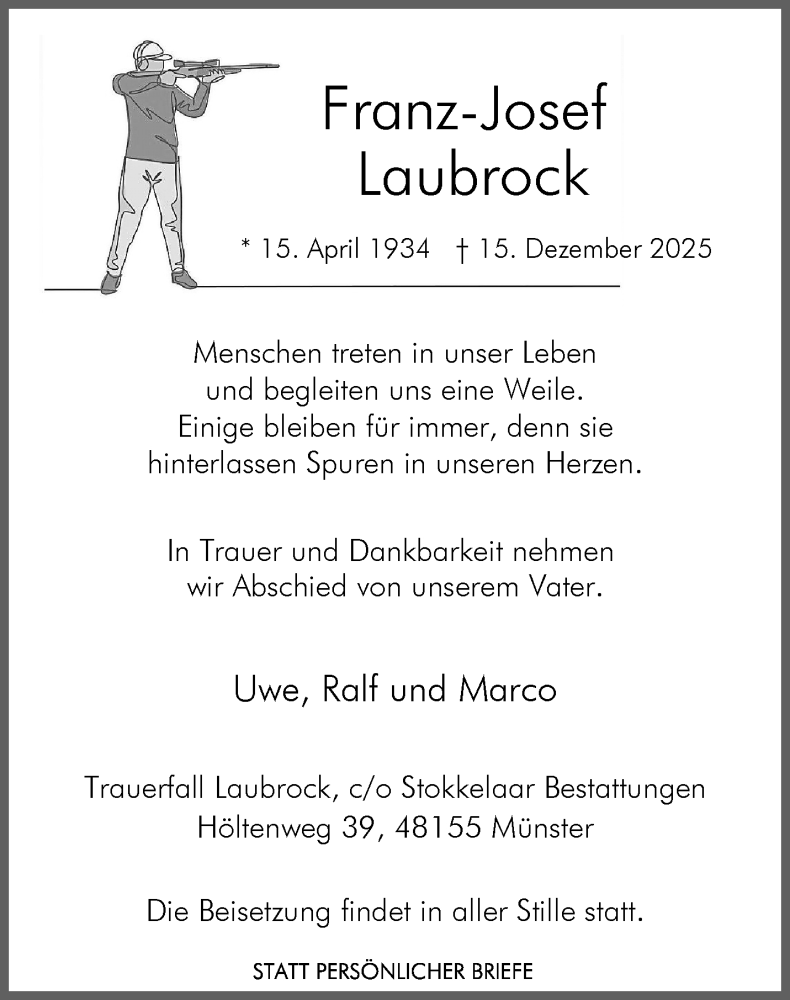  Traueranzeige für Franz-Josef Laubrock vom 20.12.2025 aus 