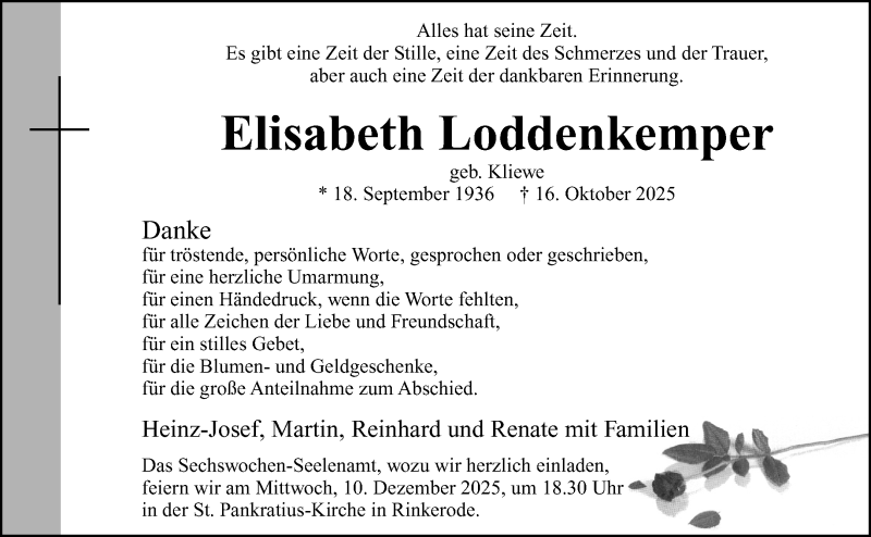  Traueranzeige für Elisabeth Loddenkemper vom 06.12.2025 aus 