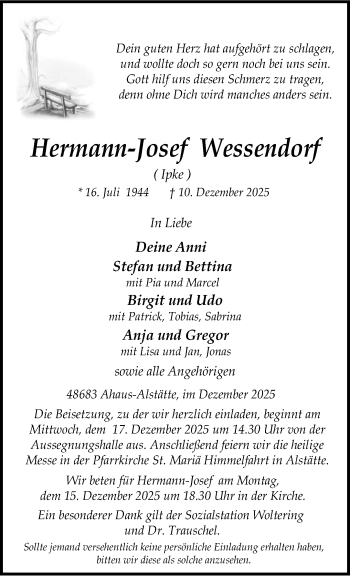 Anzeige von Hermann-Josef Wessendorf 