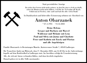 Anzeige von Anton Obarzanek 