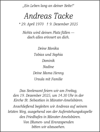 Anzeige von Andreas Tacke 