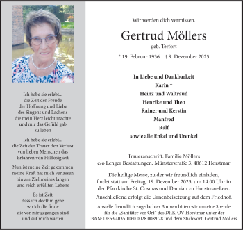 Anzeige von Gertrud Möllers 