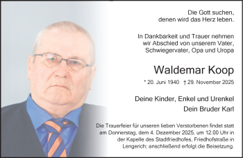 Anzeige von Waldemar Koop 