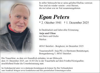 Anzeige von Egon Peters 