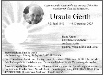 Anzeige von Ursula Gerth 