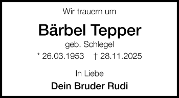 Anzeige von Bärbel Tepper 