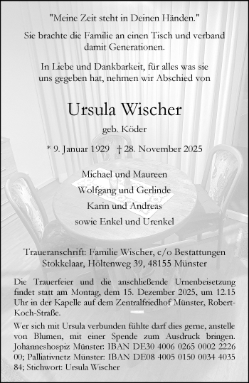 Anzeige von Ursula Wischer 