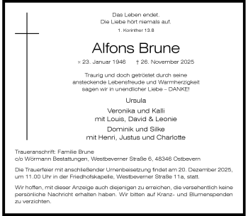 Anzeige von Alfons Brune 