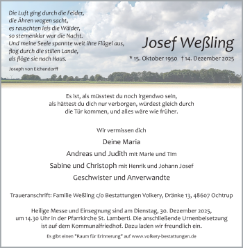 Anzeige von Josef Weling 