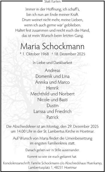 Anzeige von Maria Schockmann 