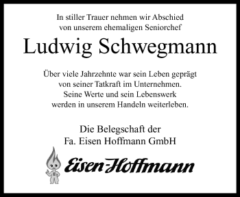 Anzeige von Ludwig Schwegmann 