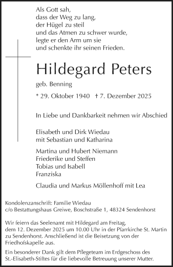 Anzeige von Hildegard Peters 