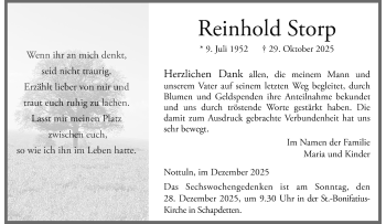 Anzeige von Reinhold Storp 