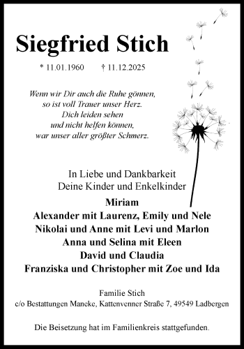 Anzeige von Siegfried Stich 