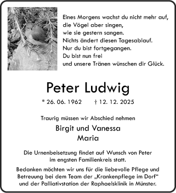 Anzeige von Peter Ludwig 