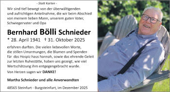 Anzeige von Bernhard Bölli Schnieder 