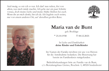 Anzeige von Maria van de Bunt 
