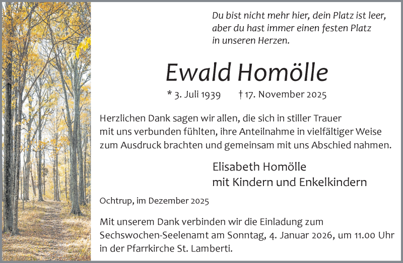  Traueranzeige für Ewald Homölle vom 30.12.2025 aus 